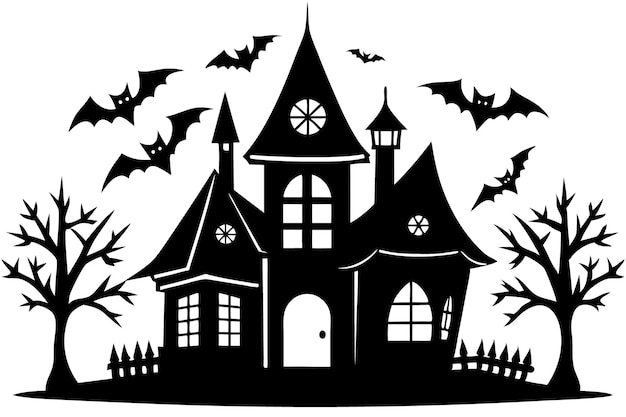 Halloween Casa de fantasmas aterradora con murciélagos Ilustración vectorial