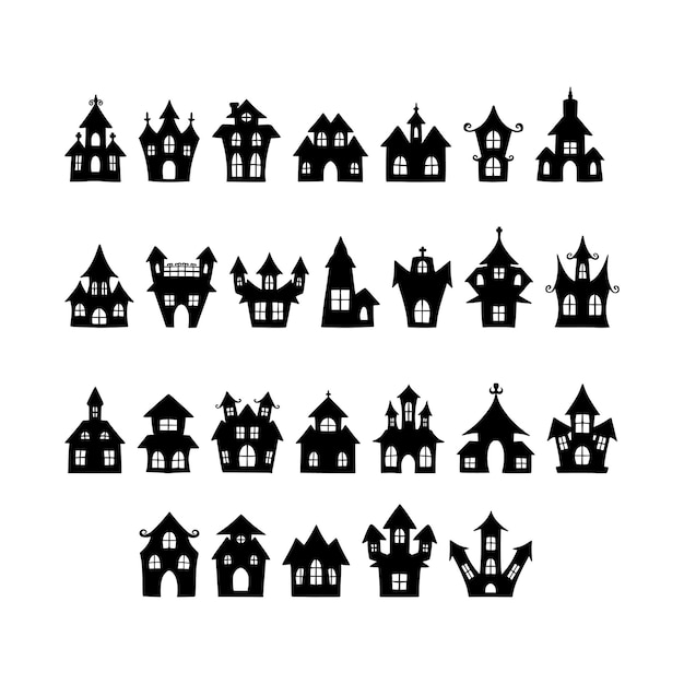 Halloween castillo silueta halloween casa embrujada iglesia y otros edificios vector ilustración