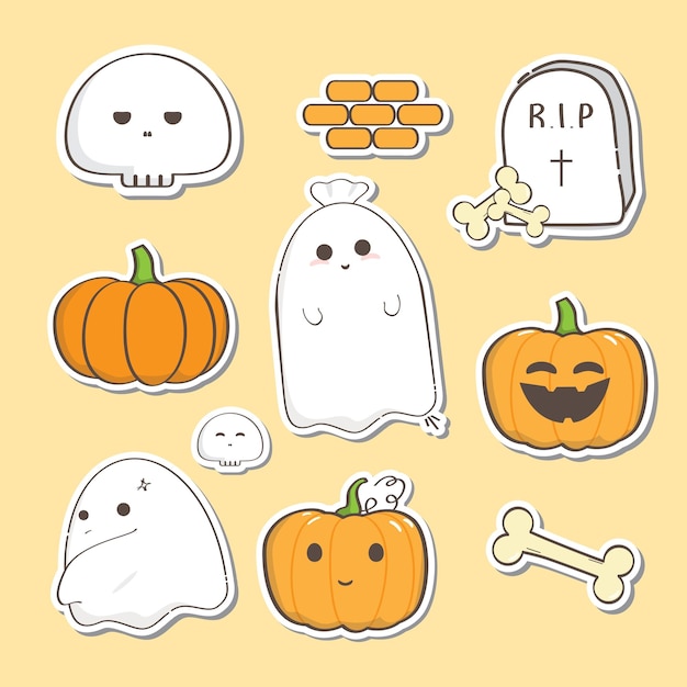 Halloween clipart de dibujos animados de fantasmas y otros objetos de horror lindo paquete