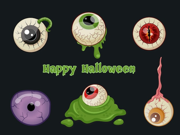 Halloween conjunto de vector de dibujos animados de ojos sobre fondo.ilustración de vector.