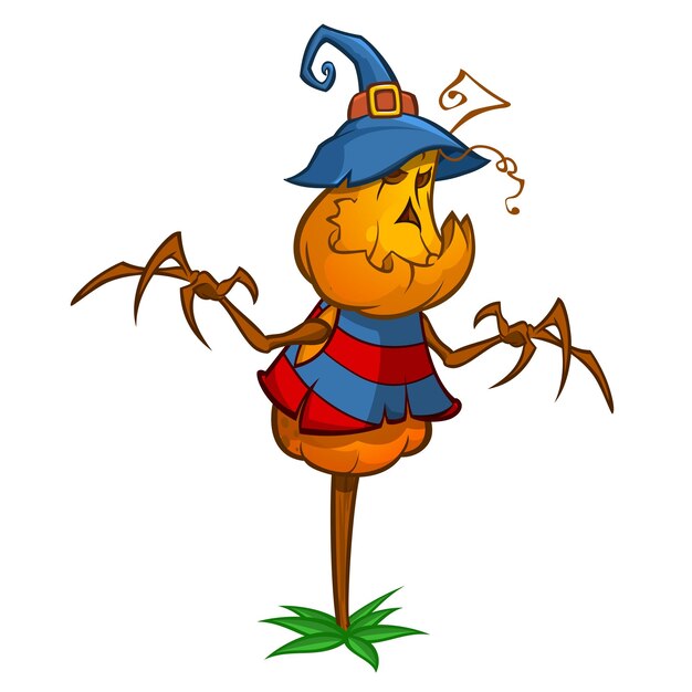 Halloween dibujos animados espantapájaros cabeza de calabaza Ilustración de Halloween