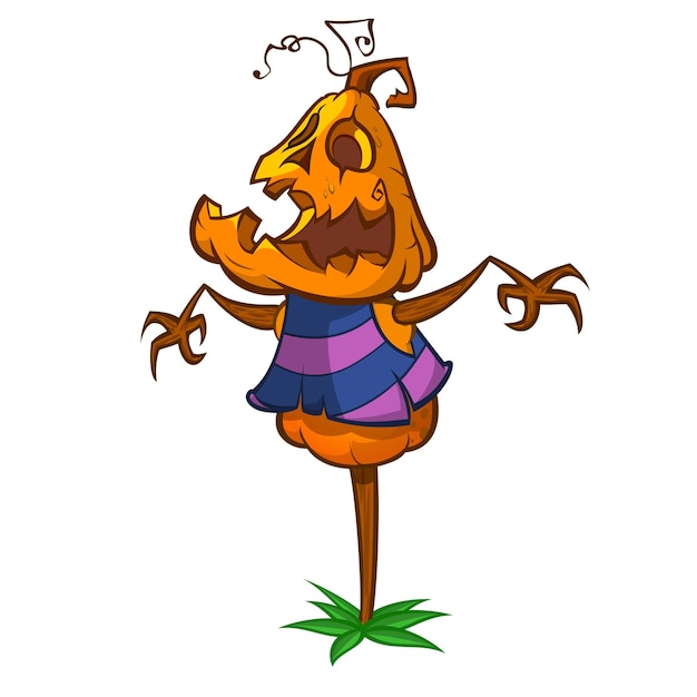 Halloween dibujos animados espantapájaros cabeza de calabaza Ilustración de Halloween