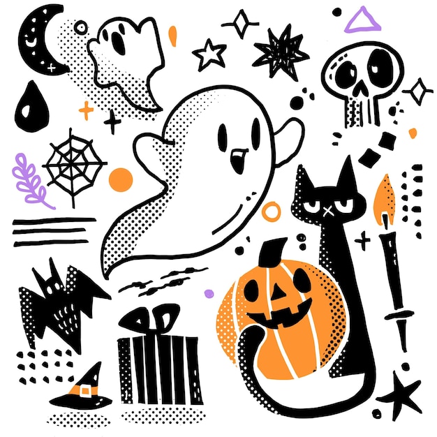 Halloween Doodle con fantasmas y calabazas