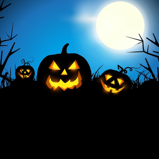 Halloween espeluznante calabaza en un cementerio