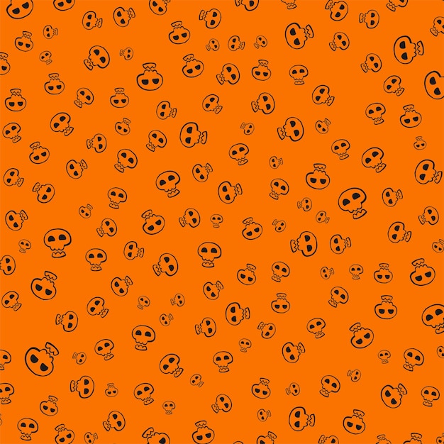 Halloween espeluznante patrón de esqueleto de cráneo fondo garabateado ilustración vectorial