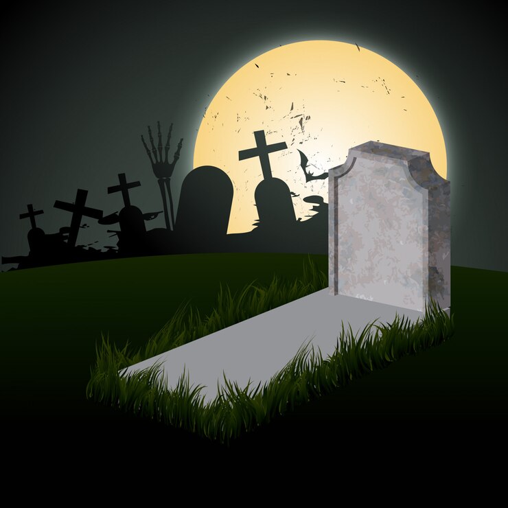 Vector halloween espeluznante con tumba y luna
