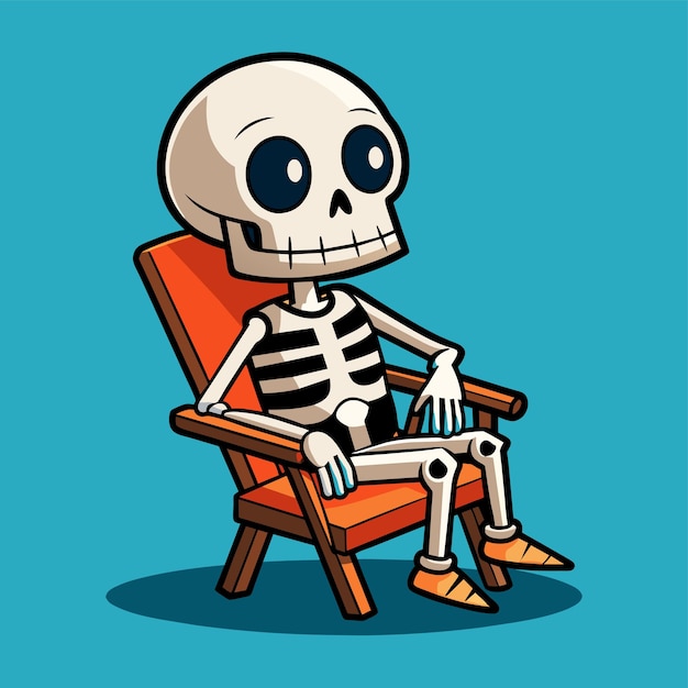 Vector halloween esqueleto cráneo día de los muertos dibujado a mano personaje de dibujos animados pegatina icono concepto aislado