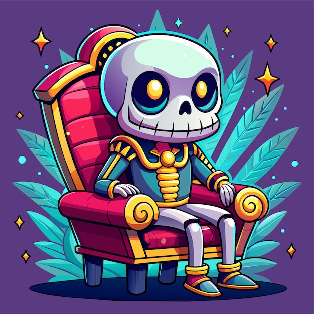 Halloween esqueleto cráneo día de los muertos dibujado a mano personaje de dibujos animados pegatina icono concepto aislado