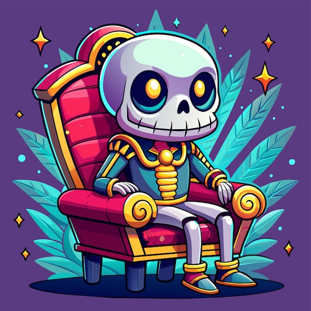 Vector halloween esqueleto cráneo día de los muertos dibujado a mano personaje de dibujos animados pegatina icono concepto aislado