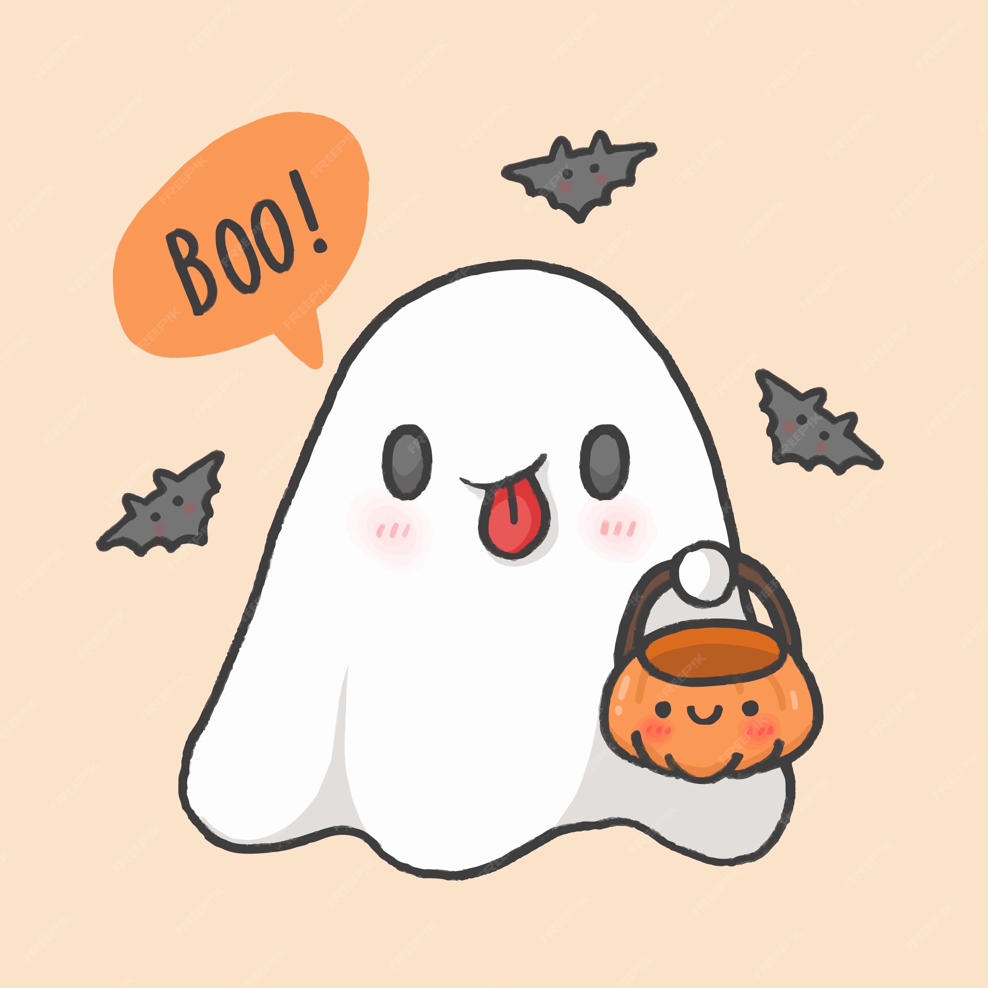 Halloween estilo de dibujado a mano de dibujos animados lindo fantasma |  Vector Premium