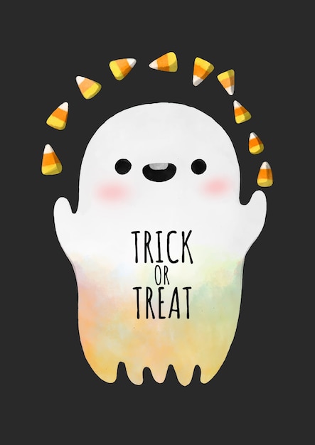 Vector halloween, fantasma acuarela jugando dulce de maíz.