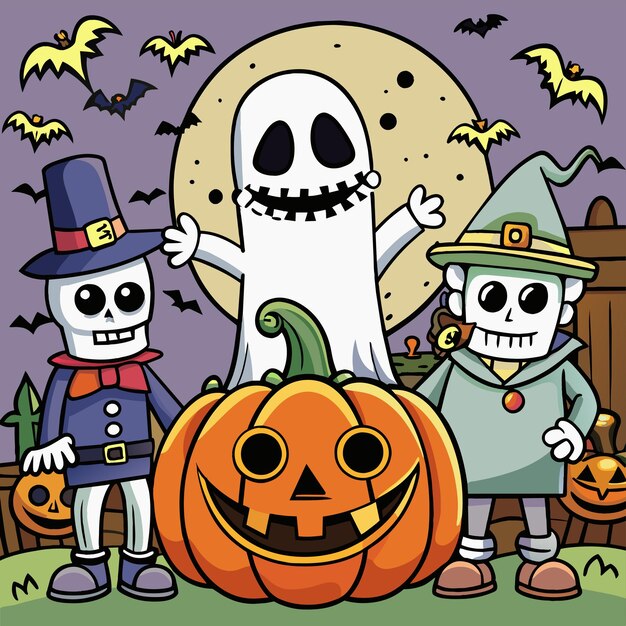 Vector halloween fantasma espeluznante dibujado a mano mascota personaje de dibujos animados pegatina icono concepto aislado