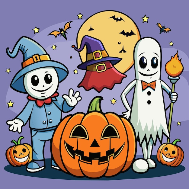 Vector halloween fantasma espeluznante dibujado a mano mascota personaje de dibujos animados pegatina icono concepto aislado