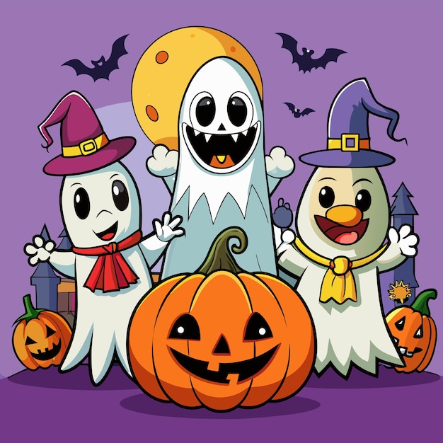 Vector halloween fantasma espeluznante dibujado a mano mascota personaje de dibujos animados pegatina icono concepto aislado