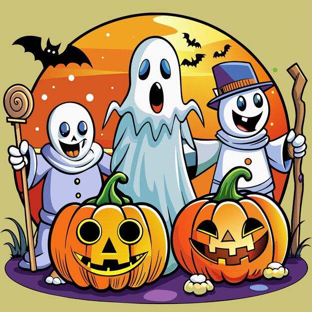 Vector halloween fantasma espeluznante dibujado a mano mascota personaje de dibujos animados pegatina icono concepto aislado