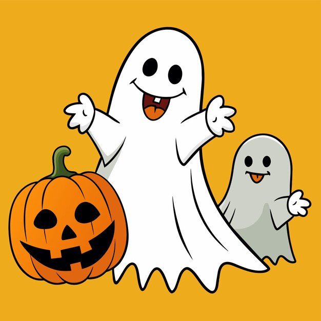 Vector halloween fantasma espeluznante dibujado a mano mascota personaje de dibujos animados pegatina icono concepto aislado