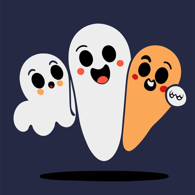 Vector halloween fantasmas aterradores espeluznantes dibujados a mano planos elegantes pegatinas de dibujos animados concepto de icono aislado