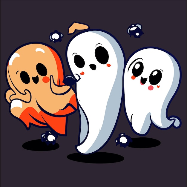Halloween fantasmas aterradores espeluznantes dibujados a mano planos elegantes pegatinas de dibujos animados concepto de icono aislado