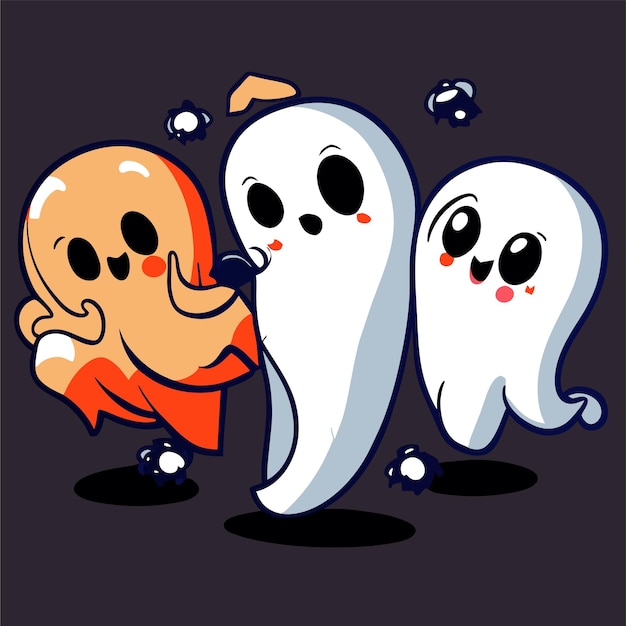 Vector halloween fantasmas aterradores espeluznantes dibujados a mano planos elegantes pegatinas de dibujos animados concepto de icono aislado