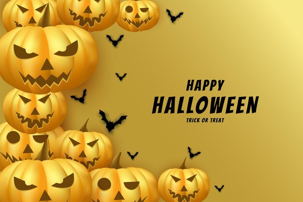 halloween con fondo de calabazas apiladas a un lado con efecto de luz