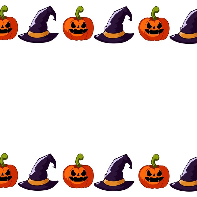 Halloween Frontera con calabazas y sombreros de bruja dibujo a mano
