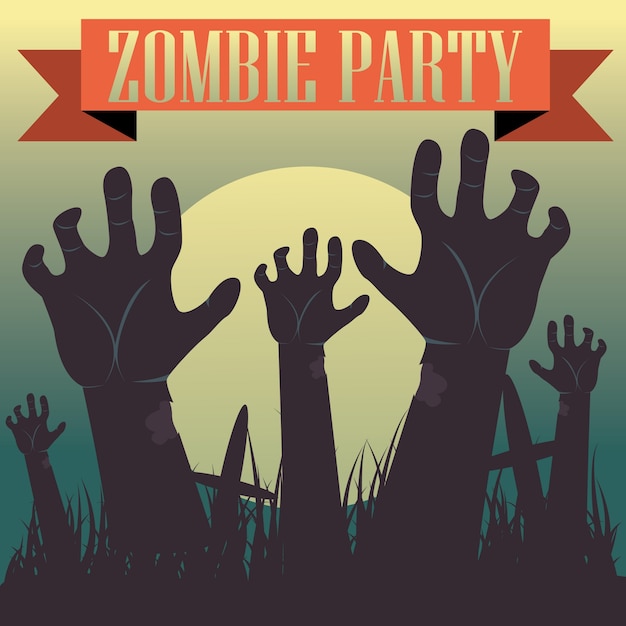 Halloween ilustración vectorial Dead Man s brazos de la tierra con la invitación a la fiesta de zombie