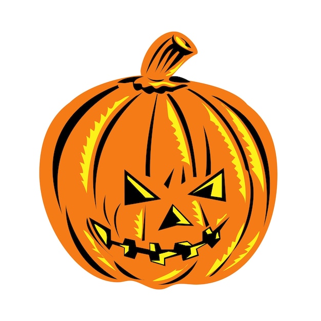 Vector halloween jackolantern o tallado en madera de calabaza retro