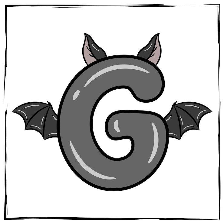 Vector halloween letra del alfabeto inglés g dibujo de tema de murciélago lindo