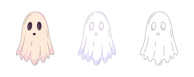 Halloween lindo fantasma colorido y conjunto de iconos de línea tradicional de vacaciones símbolo místico vector plano i