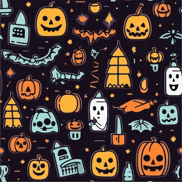 Vector halloween mano dibujada de patrones sin fisuras