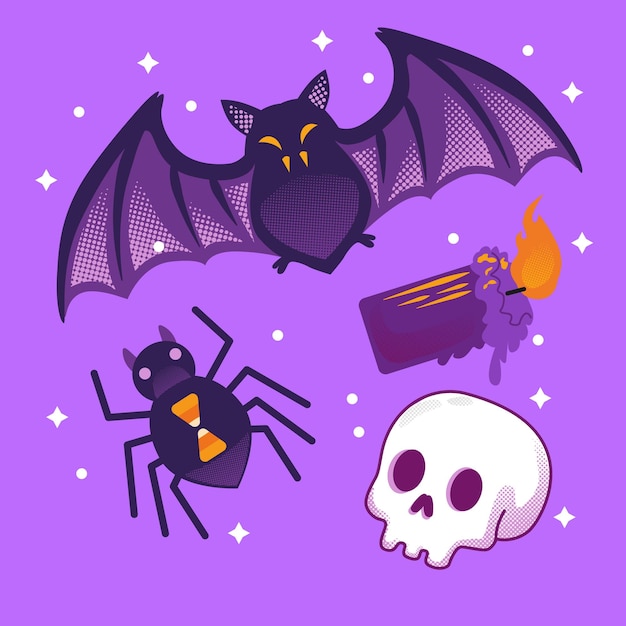 Vector halloween , murcielago , araña , craneo