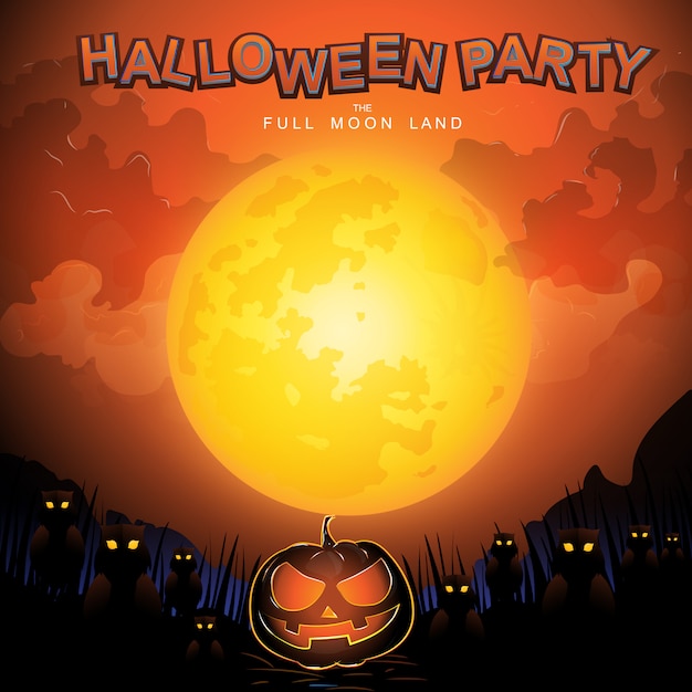 Halloween party vector concept full moon land