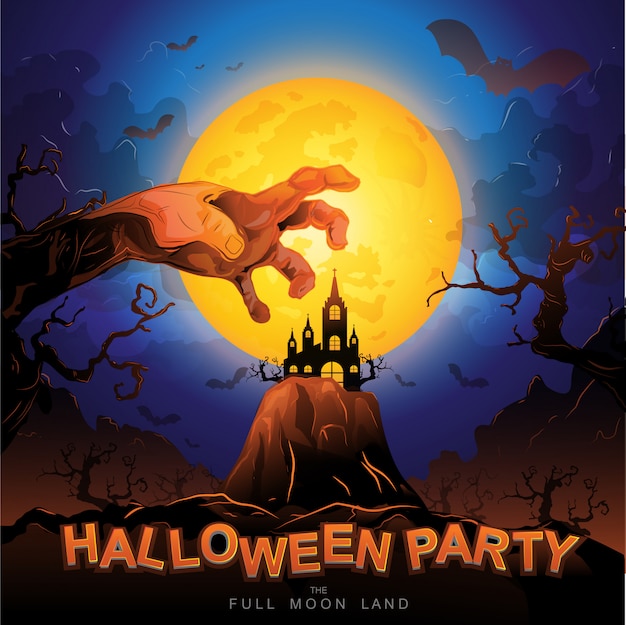 Halloween party vector concept full moon land