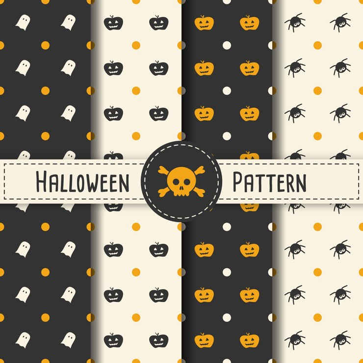 Halloween Pattern Set de fondo para la noche de Halloween. Patrón sin fisuras Víspera de Todos los Santos vector para el día de fiesta con la araña y la tela para la bandera, el cartel, la tarjeta de felicitación, la ilustración de la invitación del partido.