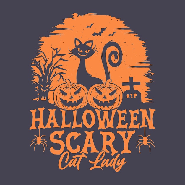 Vector halloween scary cat lady halloween citas diseño de camiseta cartel gráfico vectorial