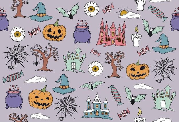 Halloween símbolos dibujados a mano ilustraciones