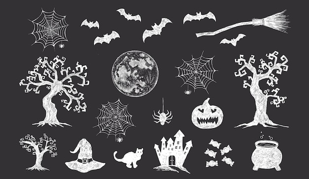 Halloween símbolos dibujados a mano ilustraciones