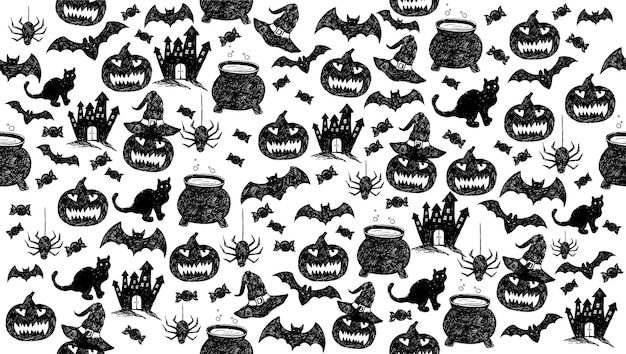 Halloween símbolos dibujados a mano ilustraciones