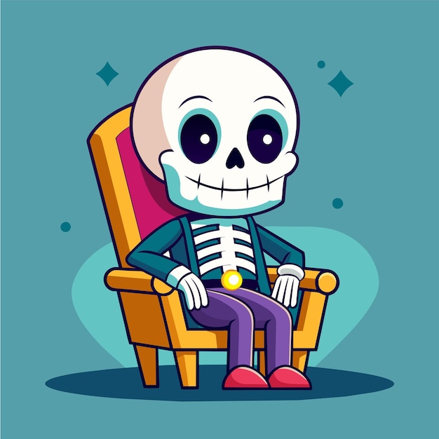 Vector halloween skeleton skull day of dead hand drawn cartoon character sticker icon concept isolated