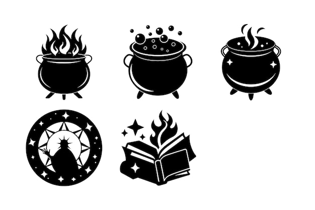 Halloween Vector Bundle Símbolos mágicos calderos amplificador Elementos espeluznantes para diseños