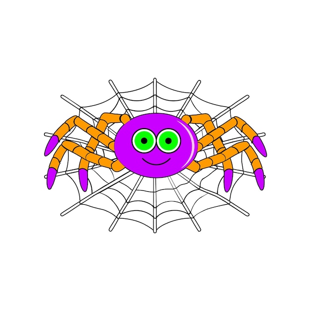 Halloween venenosa Espantosa araña de colores con red sobre fondo blanco