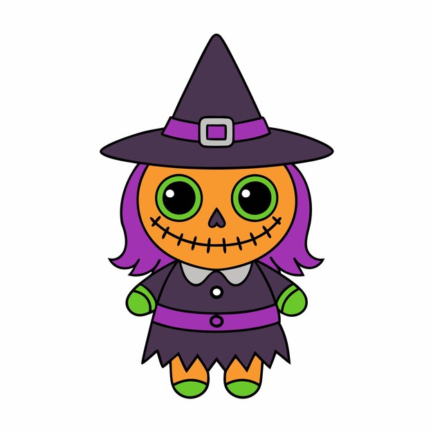 Halloween Witch Vector de dibujos animados Elementos de terror espeluznantes Icono del logotipo
