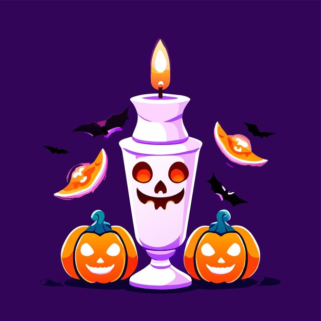 Vector halloween yankee candle party dibujado a mano plano elegante pegatina de dibujos animados concepto de icono aislado