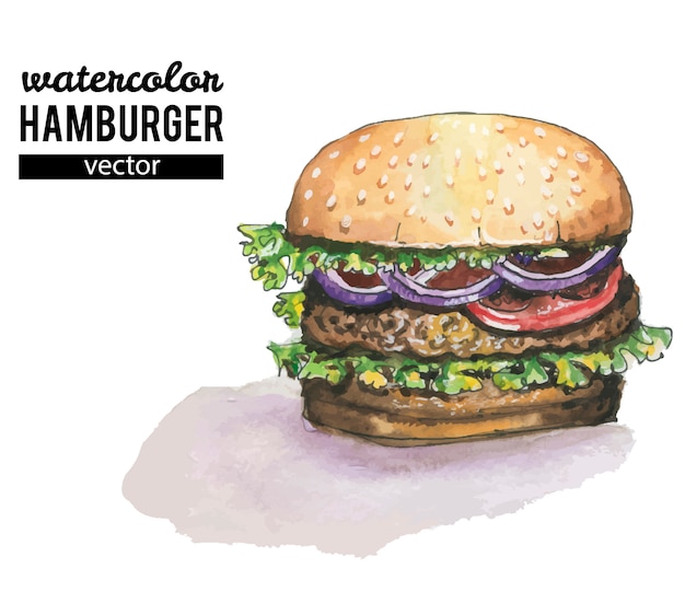 Vector hamburguesa de acuarela sobre fondo blanco