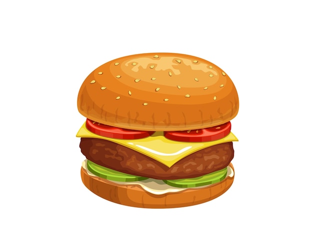 Hamburguesa aislada de hamburguesa con queso de dibujos animados de comida rápida