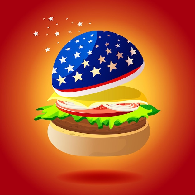 Vector hamburguesa americana sobre un fondo rojo aislado