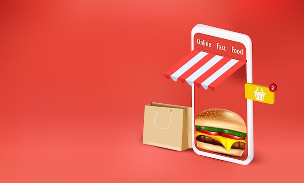 Hamburguesa con bolsa para pedido de comida online