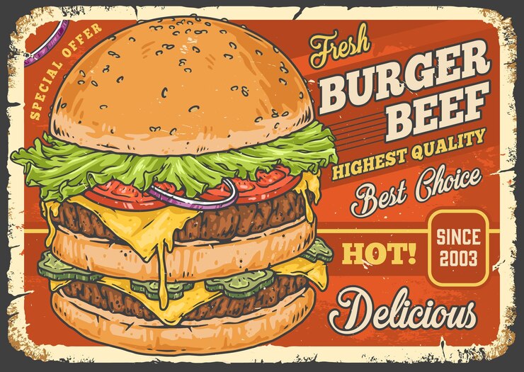 Vector hamburguesa caliente volante vintage de colores