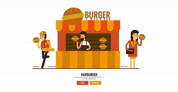 Vector hamburguesa en la calle con clientes