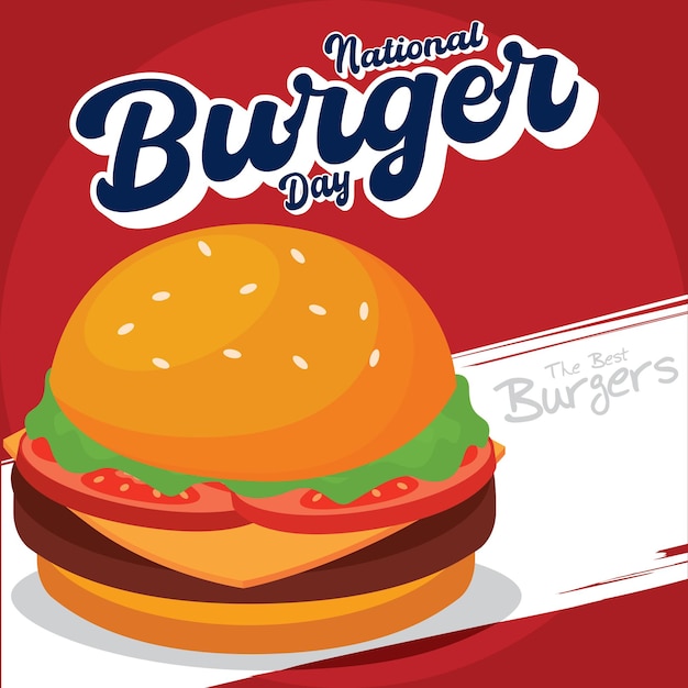 Hamburguesa caricaturesca aislada Plantilla de día de hamburguesa de color Vector